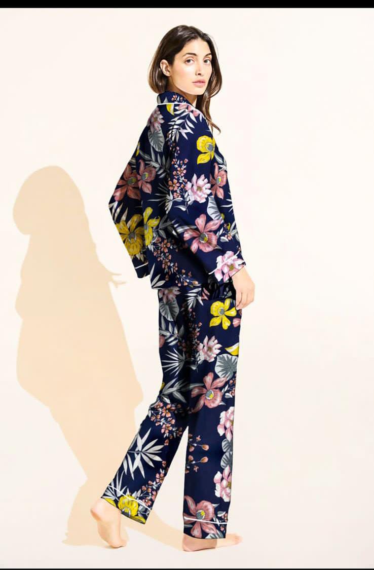 Floral Printed Linen Pajama Set – Soft & Breathable Nightwear | BelleNisa